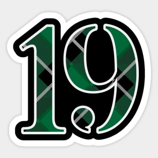 19 Sports Jersey Number Green Black Flannel Sticker